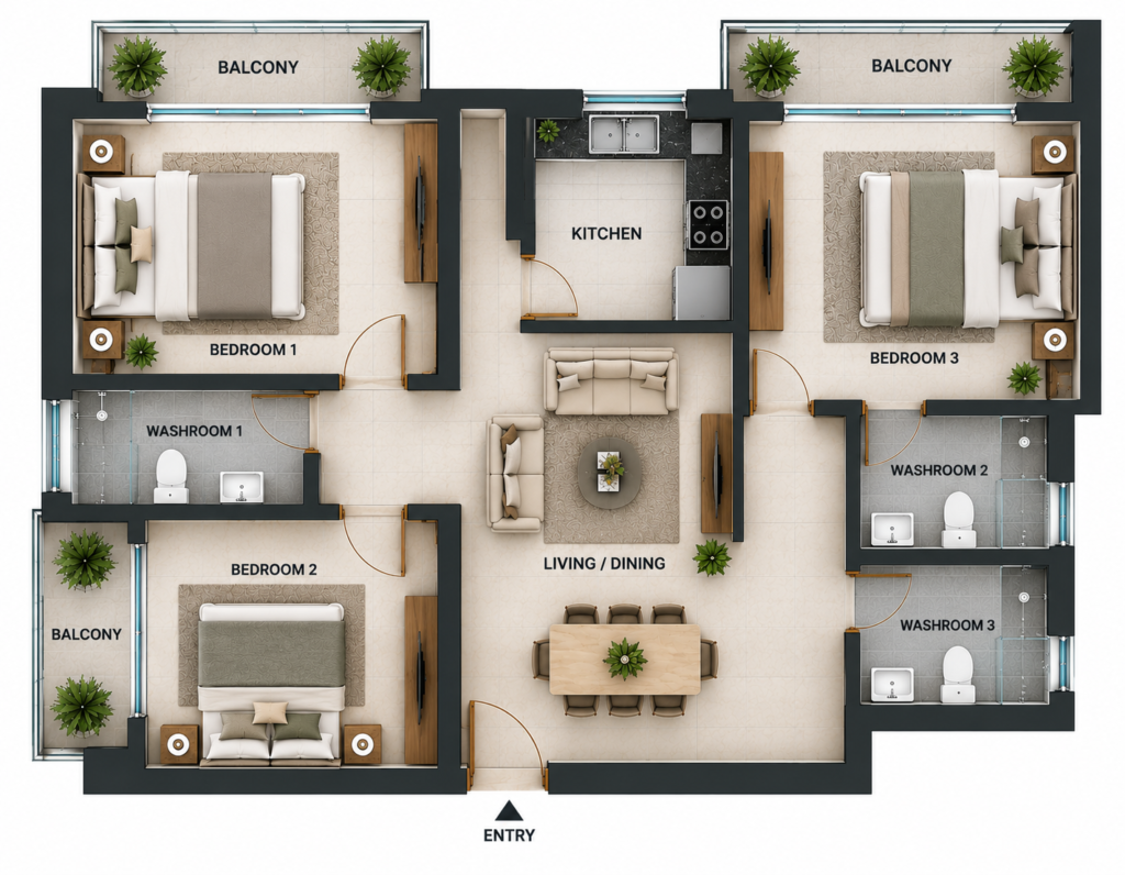 3 BHK builder floor in Noida by JMD Constructions